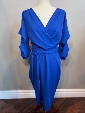 Quiz Elegant Cobalt Wrap Midi Dress with Tie Waist